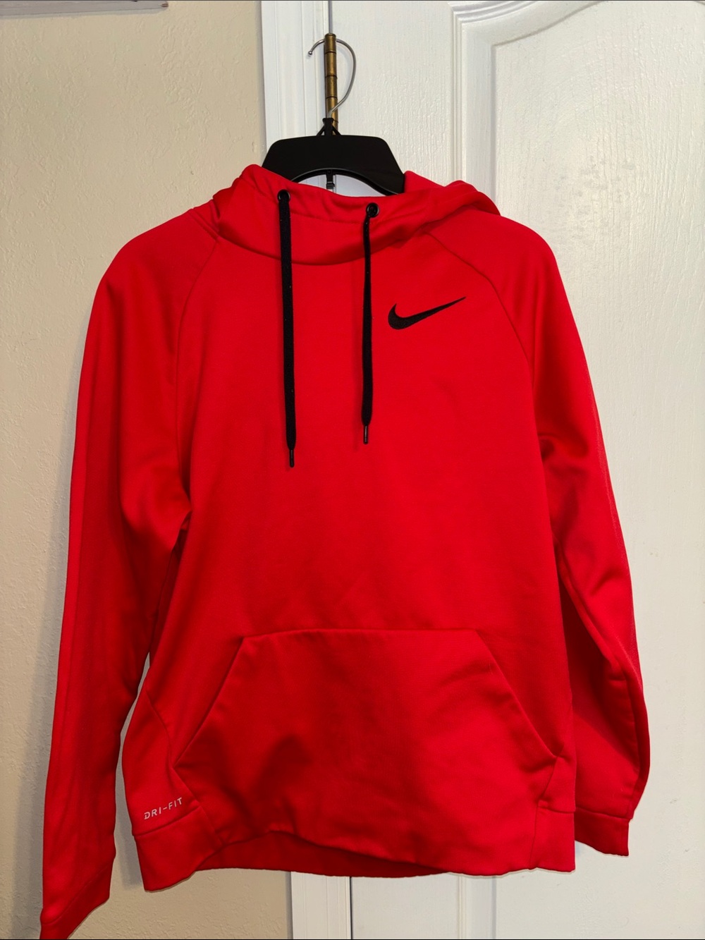 Nike Red Hoodie with Black Swoosh and Drawstrings